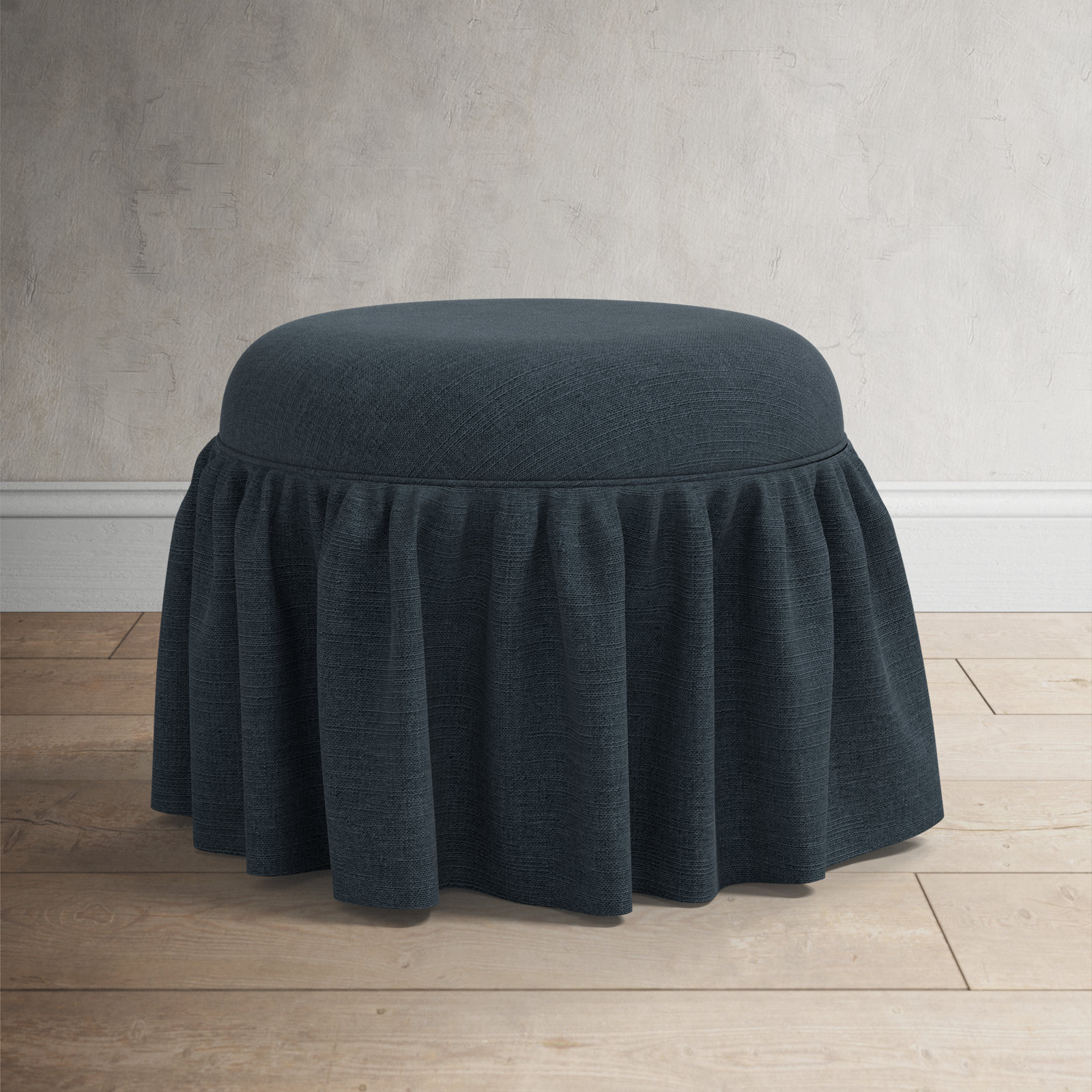 Jebb Upholstered Ottoman, Classic Navy Linen