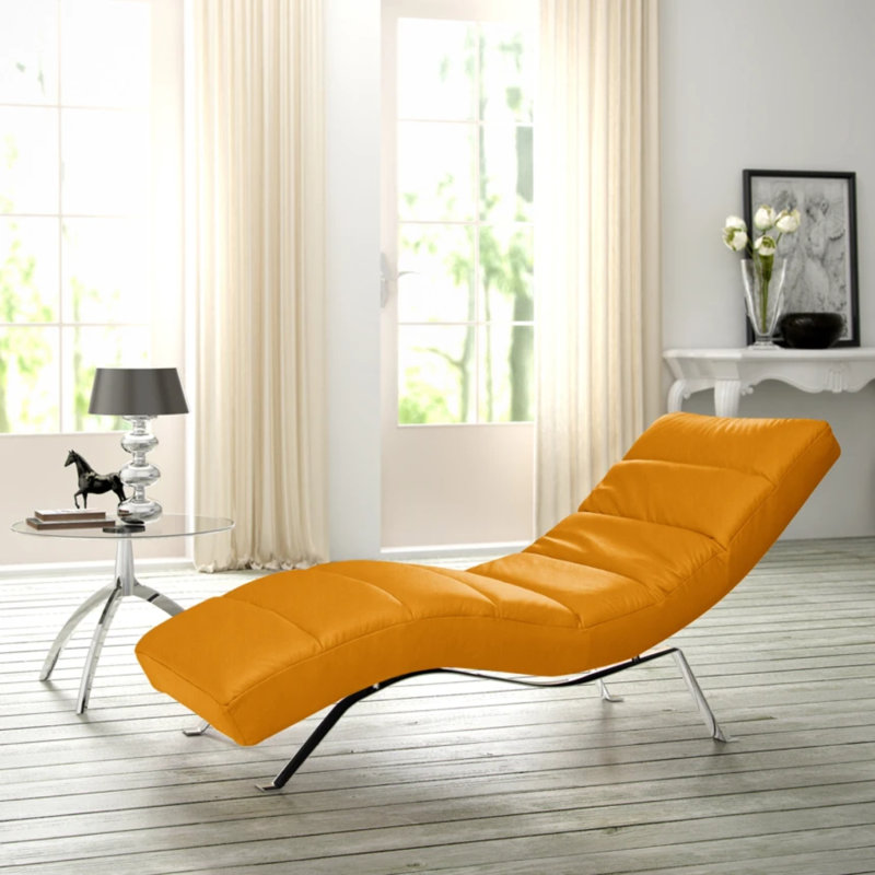 SALISBURY Chaise Lounge in Genuine Leather with Adjustable Backrest, Silver, Yellow