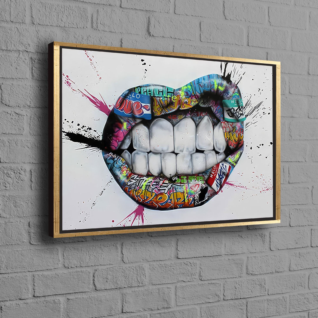 Boho-Inspired Wedding Decor Art Featuring Banksy-Inspired Teeth Graffiti On Canvas Ideal As A Modern Wall Hanging Or Housewarming Gift