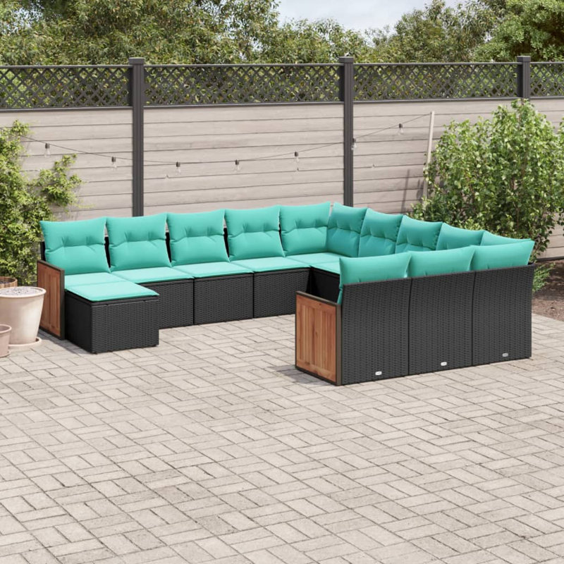 Latitude Run® 12 Piece Patio Sofa Set With Cushions Black Poly Rattan