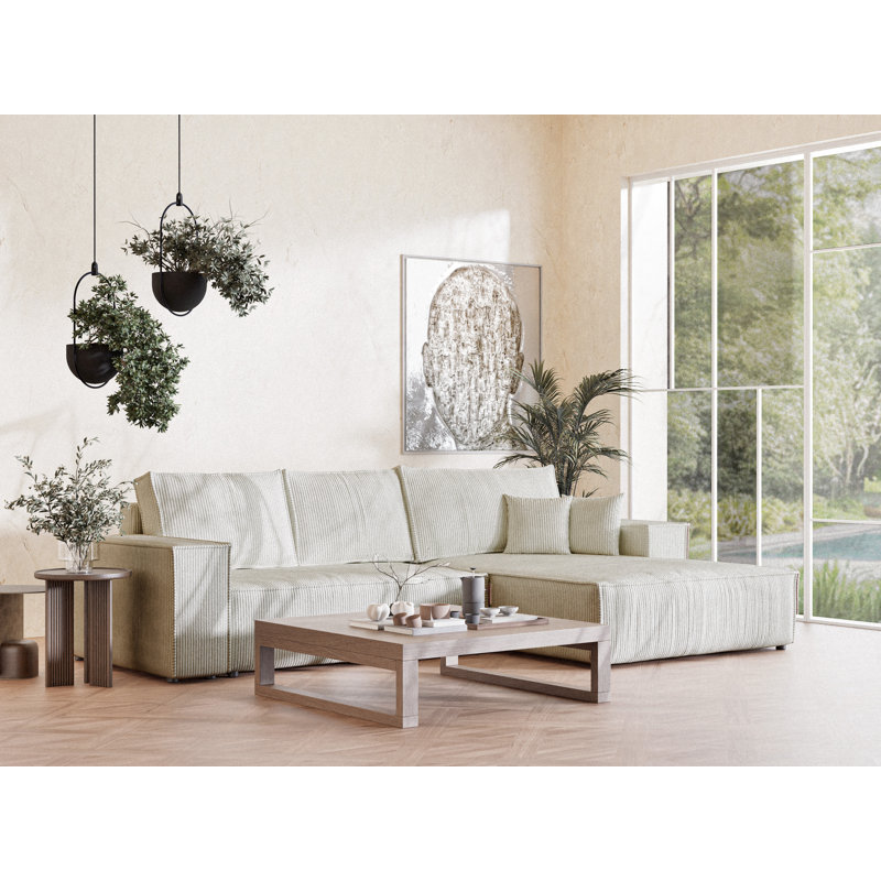 5 Seater Fabric Corner Sofa , Right Hand Facing, Cream Velvet