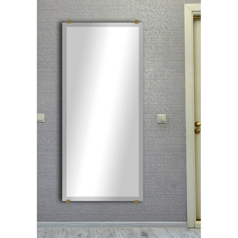 Mansell Beveled Frameless Wall Mirror, Brass, 34" H x 31" W