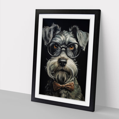 Schnauzer With Glasses - Single Picture Frame Print on Wood