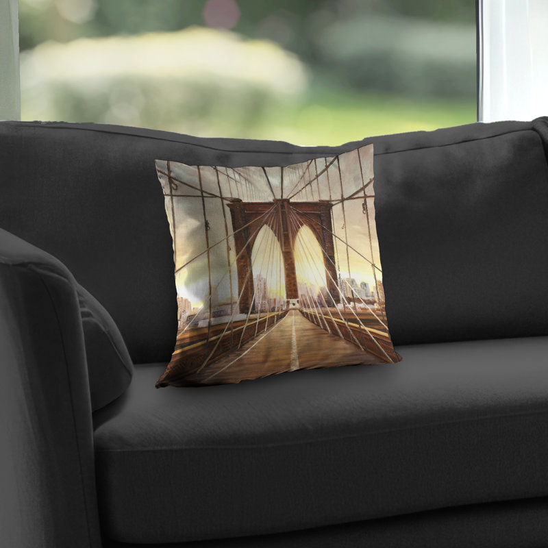 Sunset on the Brooklyn Bridge Poly Twill Throw | Brown Bedroom – Throw Pillow Cover Only, Double-Sided Print, Insert Not Included