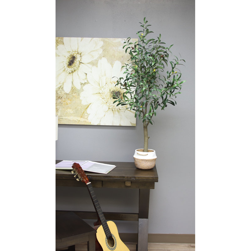 24'' Faux Green Olive Tree in Black Planter Pot