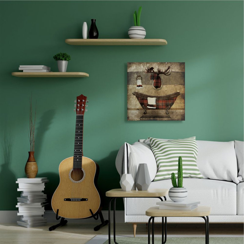 «Plaid Cabin Bathroom Country», peinture, H 30 po x l 30 po x P 1,5 po, Toile tendue