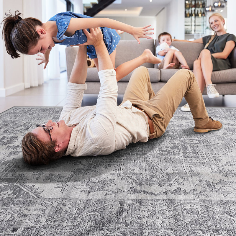 Tapis 2 x 3 en argent, sans perte de teinture, teint, décorant le salon, la chambre à coucher, la salle à manger idéale pour la salle à manger, le bureau