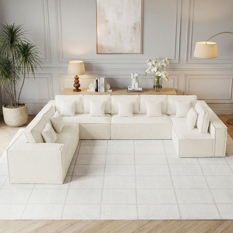 Canapé modulaire surdimensionné à compression 8 places 167 po 167 po, Beige