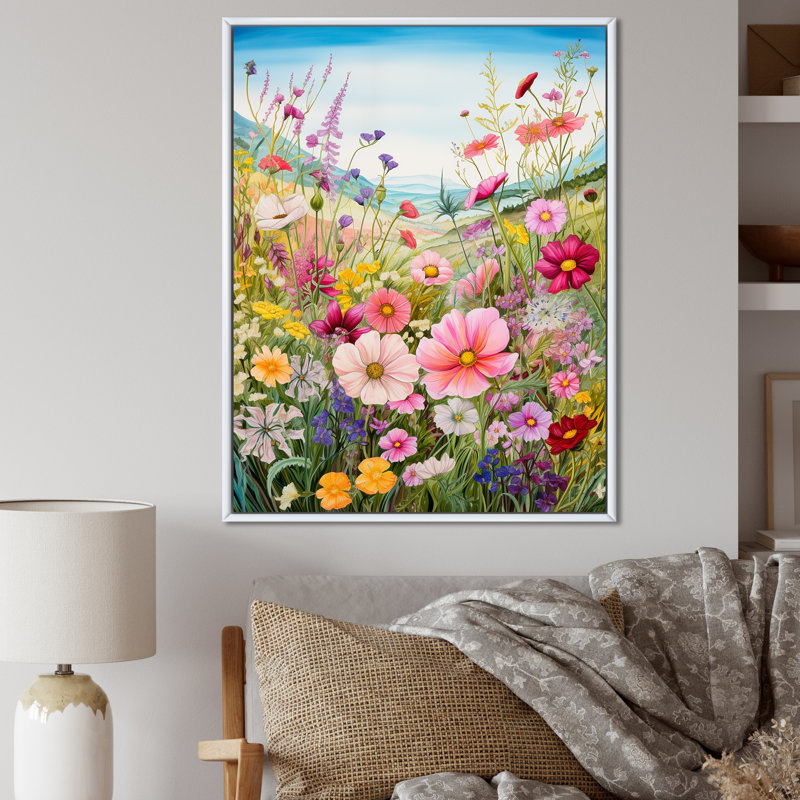Célébration de fleurs sauvages printanières sur toile, H 32 po x l 24 po x P 1 po, Cadre flottant blanc