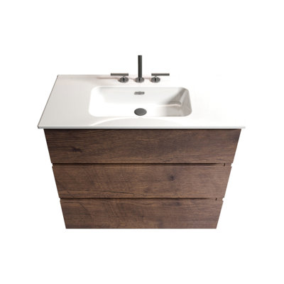Meuble-lavabo moderne 36 po en noyer - grande capacité de rangement, couloir silencieux, lavabo blanc, pré-assemblé, autoportant, sans drain de robinet avec surface de rangement maximale, lisse, lavabo,
