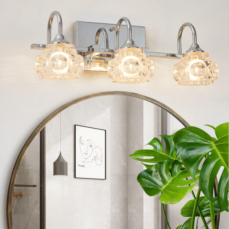 Miroir de salle de bain classique rétro, H 6 po x l 17 po x P 7 po, Nickel brossé, Trois lumières