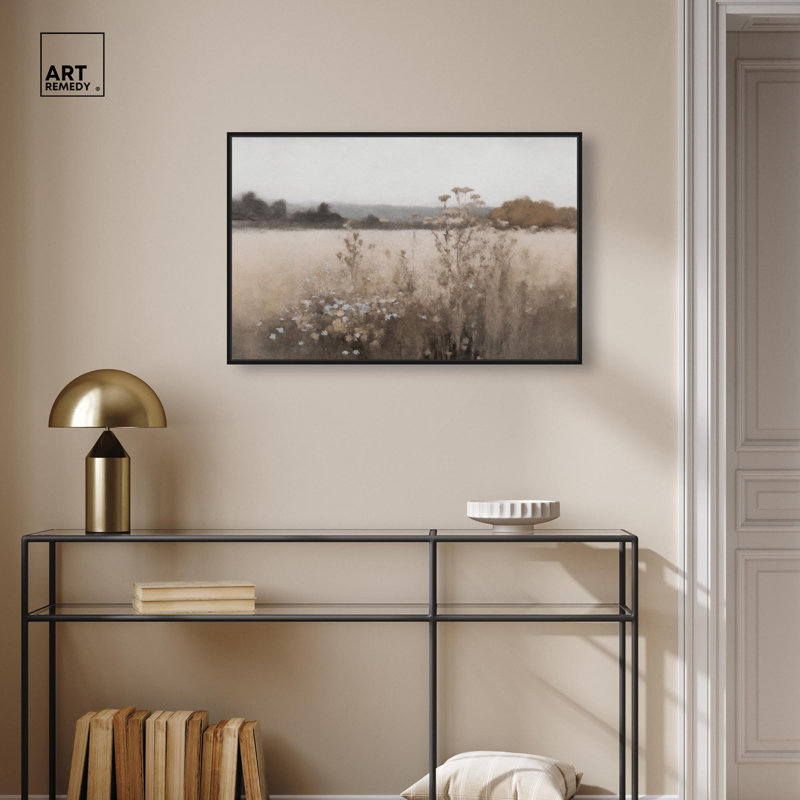 "Distant Grove", art mural sur toile , H 21 po x l 31 po, Cadre flottant noir