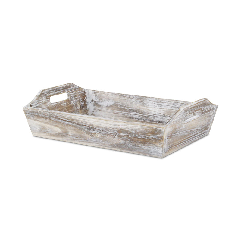 Plateau de service en bois blanc à finition rustique avec poignées