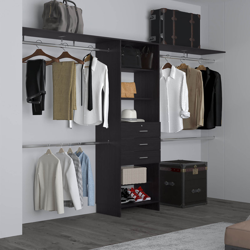 Système de placard, 3 tiroirs, 5 tablettes, Noir