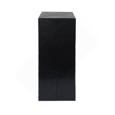 Wood-Look Square-Column MGO End Table,  H33.75",Wood-Like Distressed Finish, Mix With Different Heights, Indoor Outdoor Use,Black Color