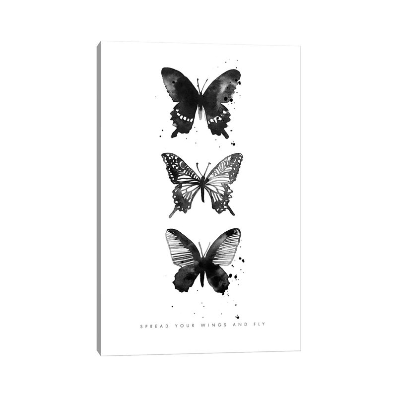 3 Inky butterflys par Mercedes Lopez charro-impression, Pas de tapis, Toile tendue, H 60 po x l 40po x P 1,5 po