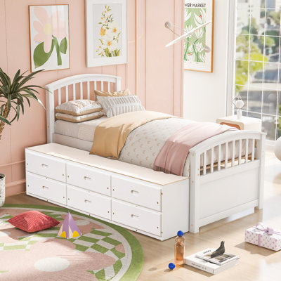 Lit plateforme simple en bois massif avec 6 tiroirs, parfait pour les enfants et des solutions de rangement peu encombrantes