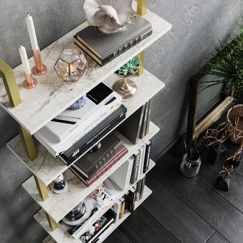 Innes 174cm H 60cm W Bookcase, Gold/White