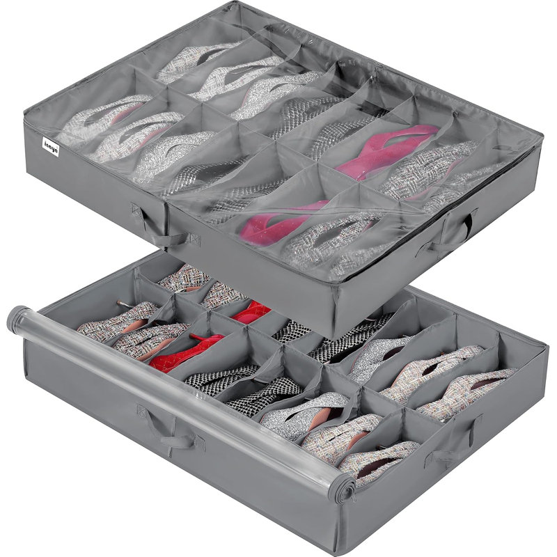 Under Bed Shoe Storage Organizer 2 Pack, Fits 32 Pairs, Large Underbed Shoe Box Storage Containers, Clear Foldable Shoes Organizer Under The Bed Sturdy Structure With Hard Bottom Support