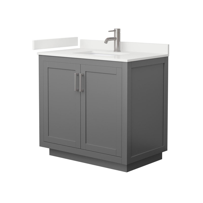 Miranda 36" Freestanding Single Bathroom Vanity with Quartz Top, White Quartz, Dark Gray, Brushed Nickel