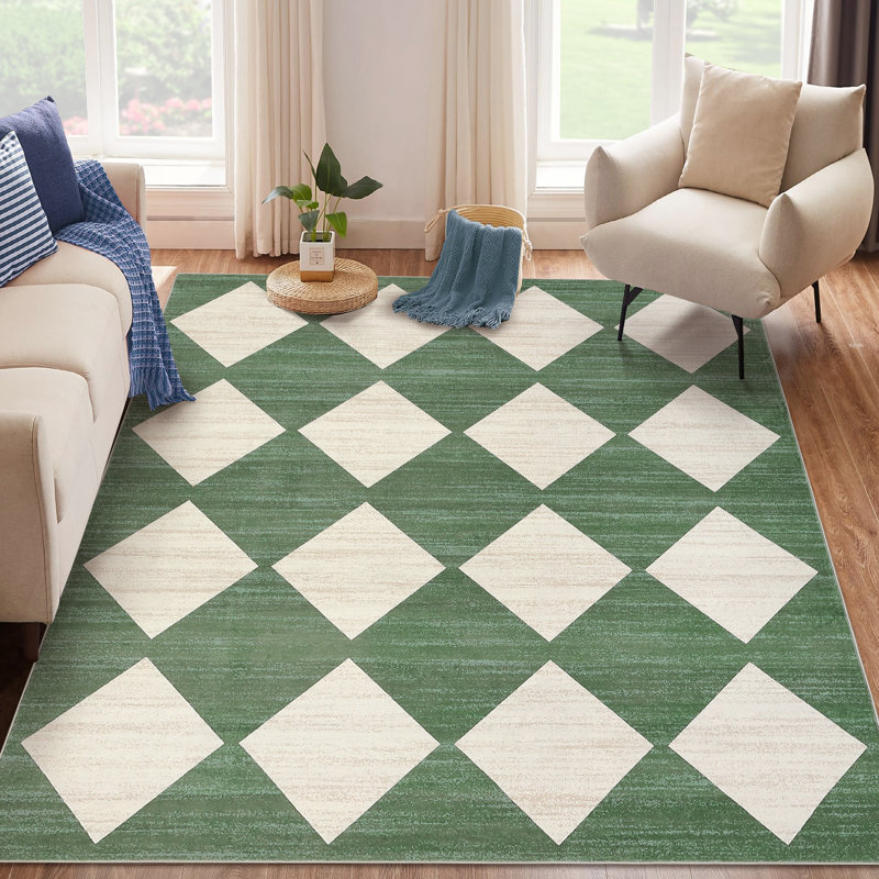 Machine Washable Rugs Distressed Trellis Rug for Living Room Non Slip Stain Resistant Carpet Modern Checkered Farmhouse Floor Cover
