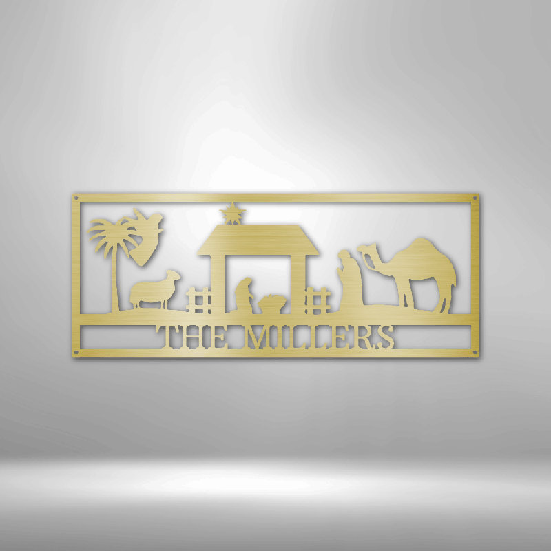 Monogramme de crèche de Noël personnalisé, Doré, H 14,25 po x l 14,5 po x P 0,5 po, Yes