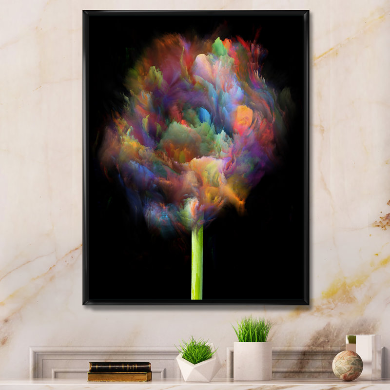 «Blooming Multicolor Fractal Flower», art mural moderne sur toile, H 20 po x l 12 po x P 1 po, Cadre flottant noir