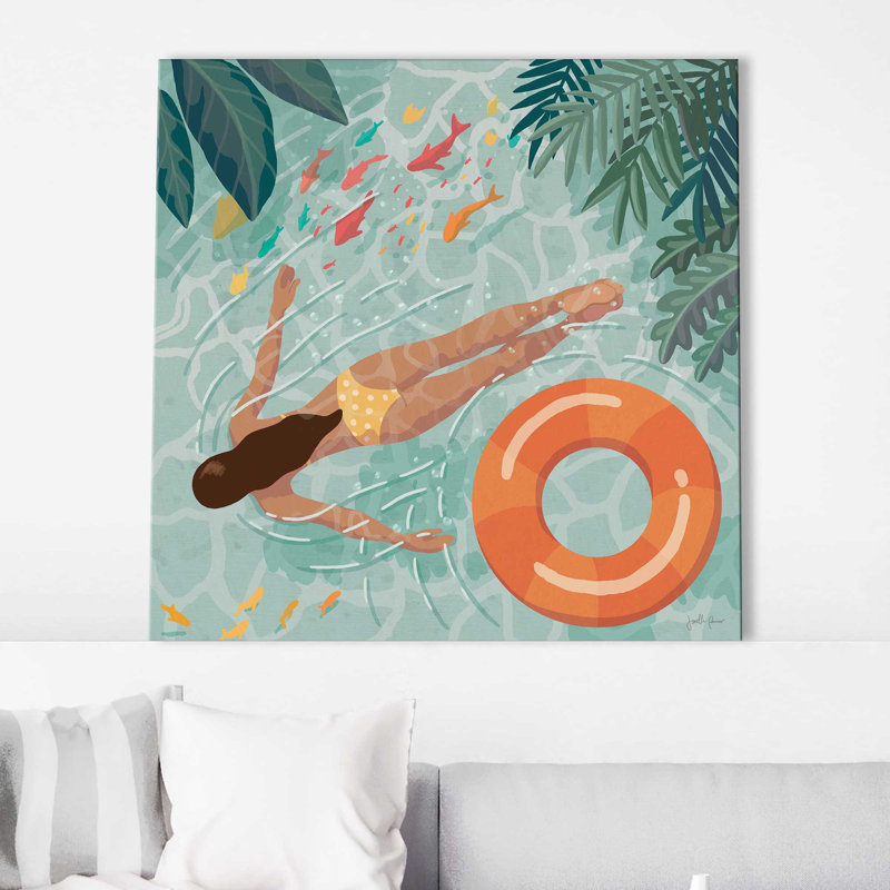 Beach Babes IV, peinture, L 18 po x H 18 po, Toile tendue