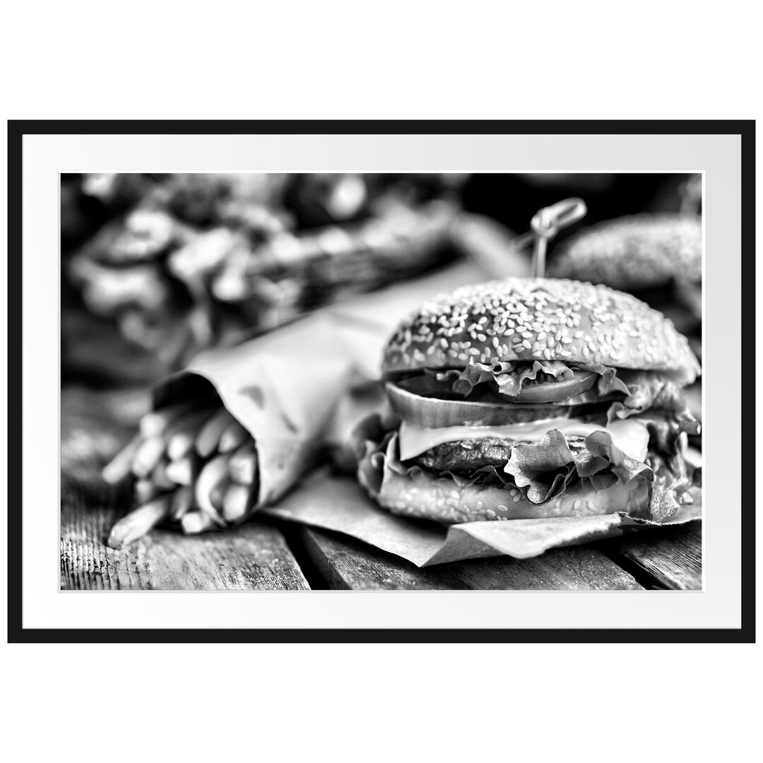 Gerahmtes Poster Burger und Pommes