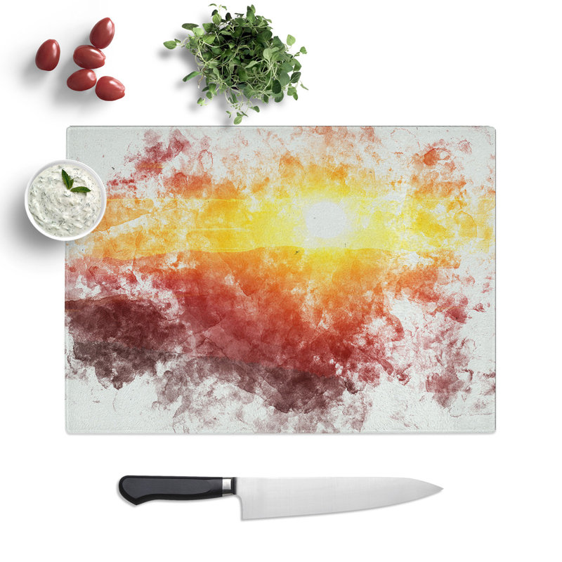 Tempered Glass Sunset over the Hills Chopping Board, 20 cm x 28.5 cm