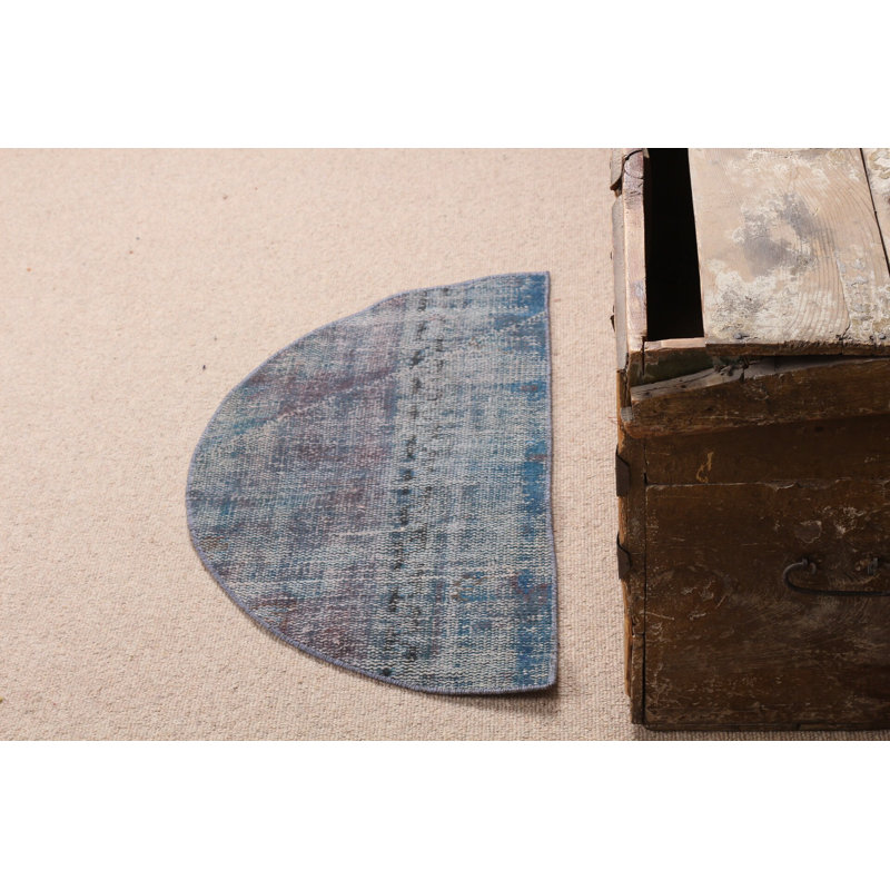 Handwoven Turkish Vintage Style Round Rug in Blue Perfect For Entryway and Gifts For Him