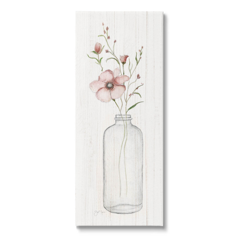 "Pink Flower Buds Vase Arrangement", art mural par Janet Tava, L 20 po x H 48 po x P 1,5 po, Toile tendue