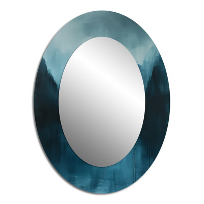 Monochrome Grey Blue Rainy Mountain Winter Days I - Blue Traditional Oval Wall Mirror