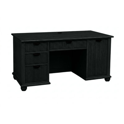 Bureau d'ordinateur moderne en bois massif cannelé avec rangement pour unité centrale