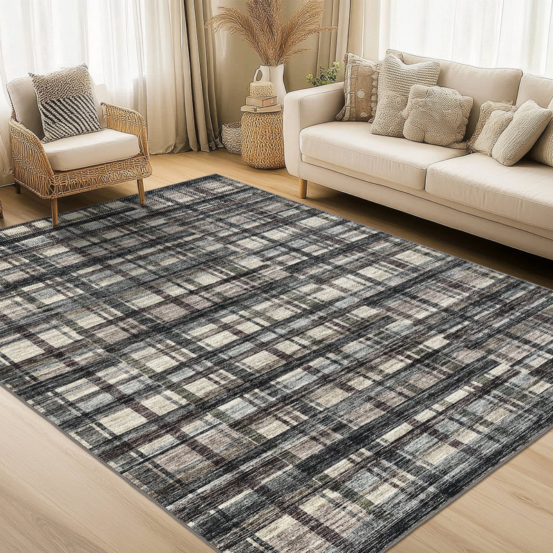 Modern Striped Area Rug Area Rug Washable Rugs Stain Resistant Easy Cleaning Non Slip Floor Cover Ultra Carpet for Home Decor