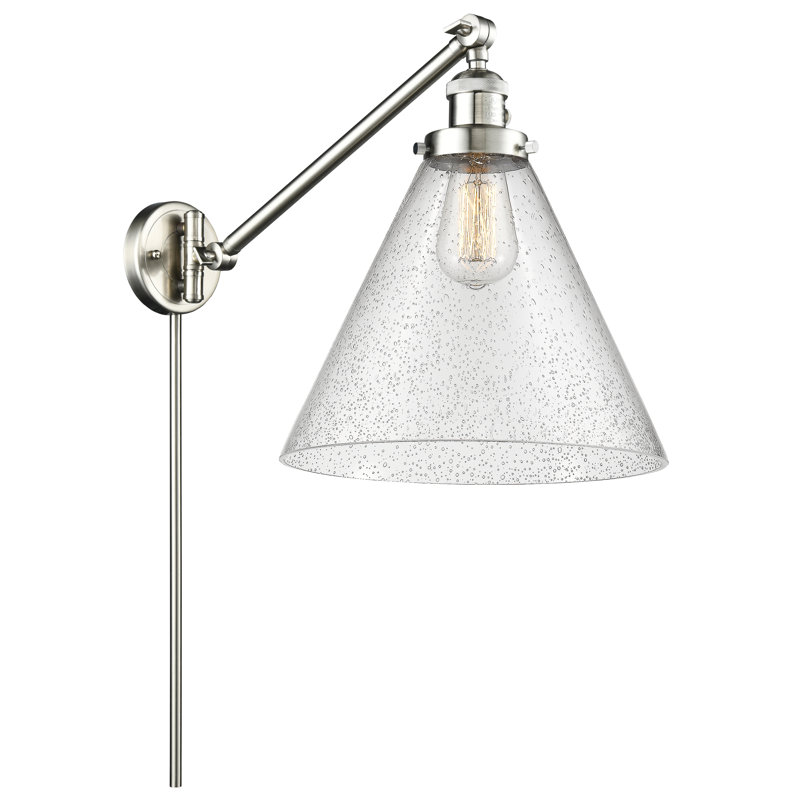Lampe murale avec bras pivotant 1 lumière Cone, Grainé, Nickel satiné brossé, Ampoule incandescente rétro 60 watts