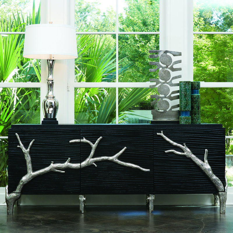 Branch Media Cabinet with Adjustable Shelving in Black Distressed Mango Wood