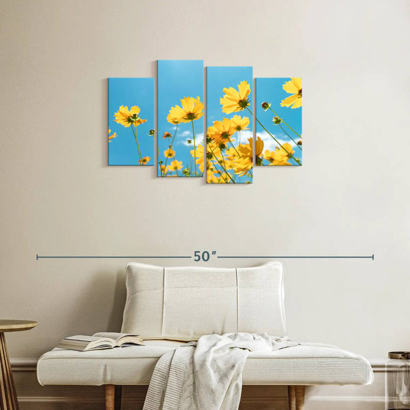 Harnek fleurs jaunes sur fond de ciel bleu, H 22 po x l 36 po
