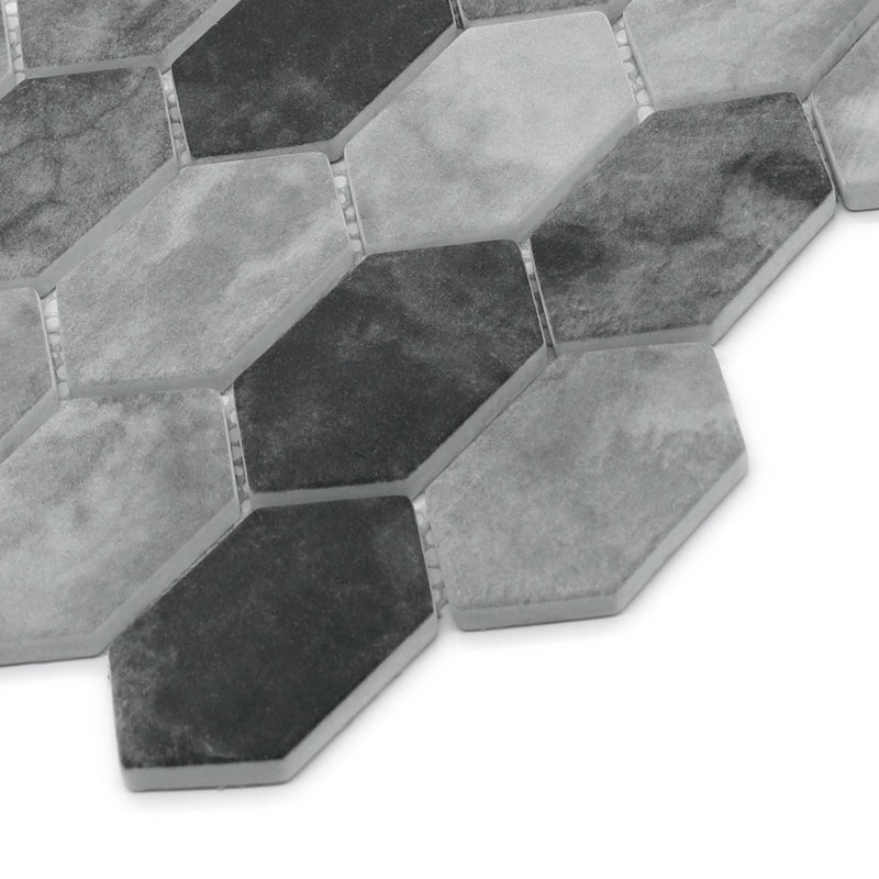 10.75" x 10.12" Picket Hexagon Recycled Glass Floor & Wall Mosaic Tile, Gray