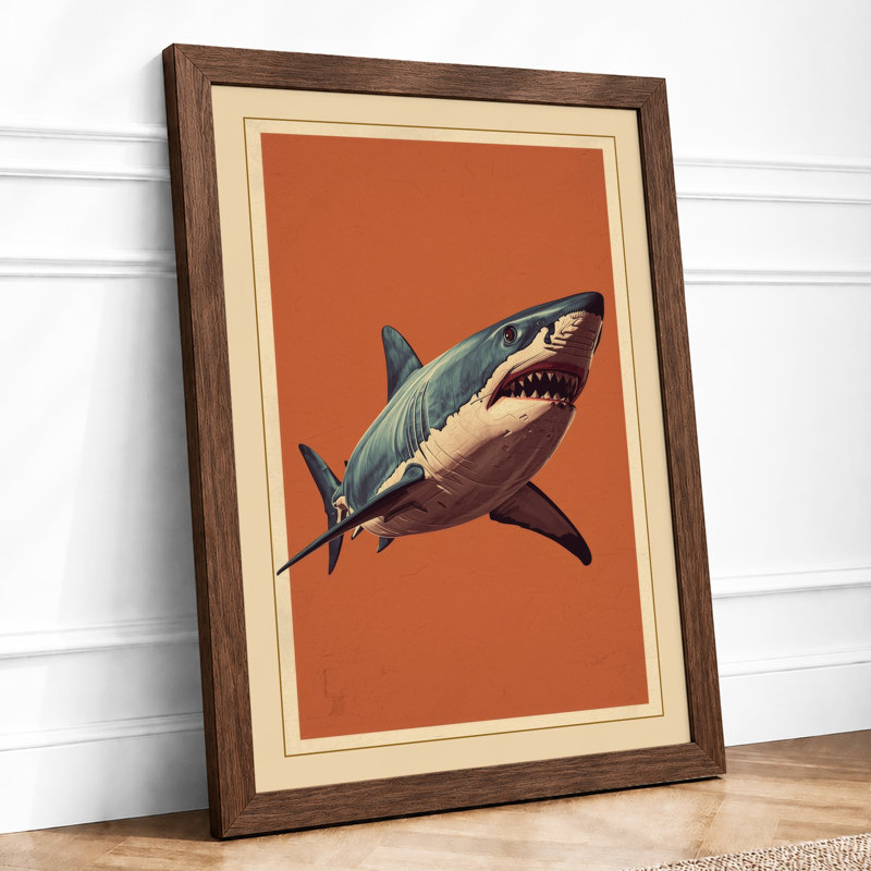Great White Profile Coastal - Framed Print, Walnut, A3 - 42.0 x 29.7 cm