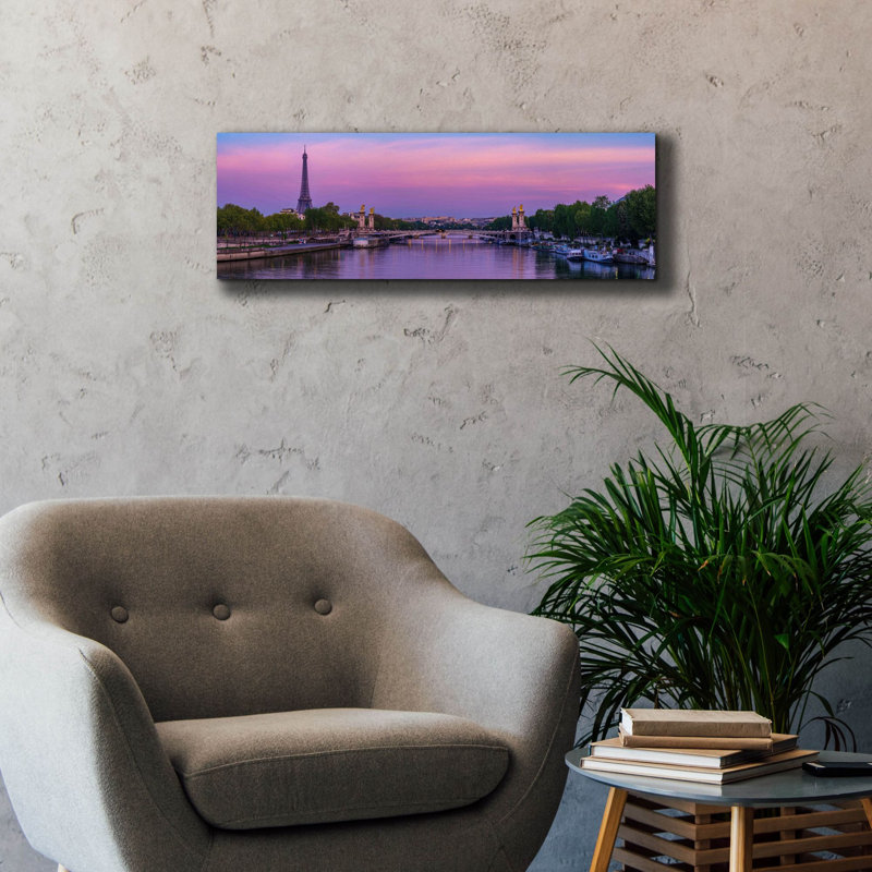 «Paris - Sunrise Over Seine Panorama» par Epic Portfolio, art mural sur toile, H 12 po x l 36 po