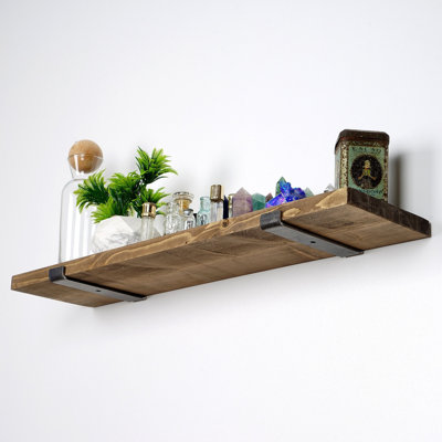 Handmade Decorative Wooden Wall Shelf, 23.6 x 6.3 x 5.5 Inches | 100% Spruce Wood & Metal Base, Black and Walnut Colors | Rustic Solid Color Design, Ideal for Home Decor, Stylish & Functional Storage Solution