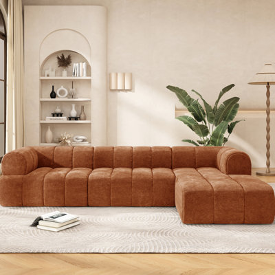 Canapé d'angle en L de 122 pouces, 4 places, orange, mousse haute densité, revêtement en similicuir, aucun assemblage requis, idéal pour un bureau à domicile