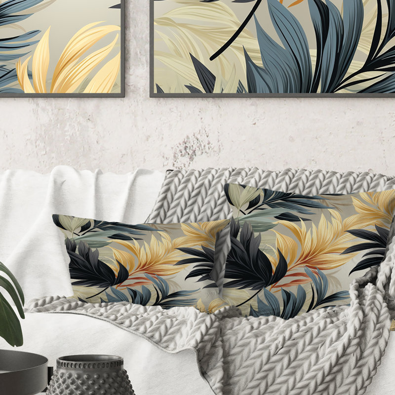 Coussin en polyester monochrome à motif tropical et motif tropical III