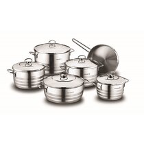 Korkmaz Perla 8 Piece High-End Stainless Steel Induction-Ready Cookware Set  with Tri-Ply Encapsulated Base