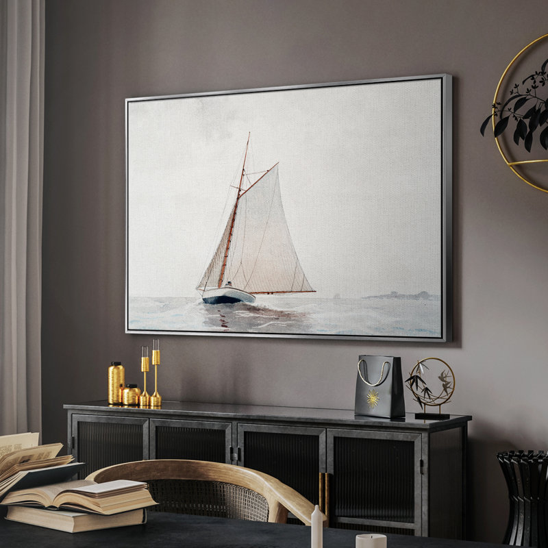 Impression nautique rétro-Cxx - toile tendue, Toile argentée avec cadre flottant, H 27 po x l 41 po