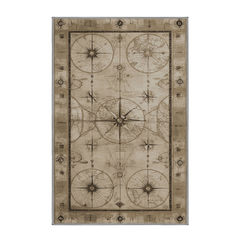 Washable Navigation routes Nautical Area Rug, Rectangle 5' x 7'