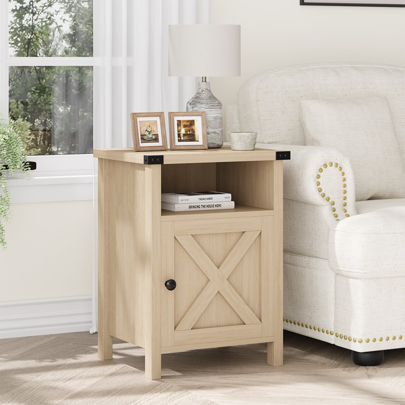 Farmhouse Nairoby Nightstand, End Table, End Tables with Barn Door and Shelf, Modern Bed Side Table Rustic Nightstands Set for Bedroom, Living Room ﻿