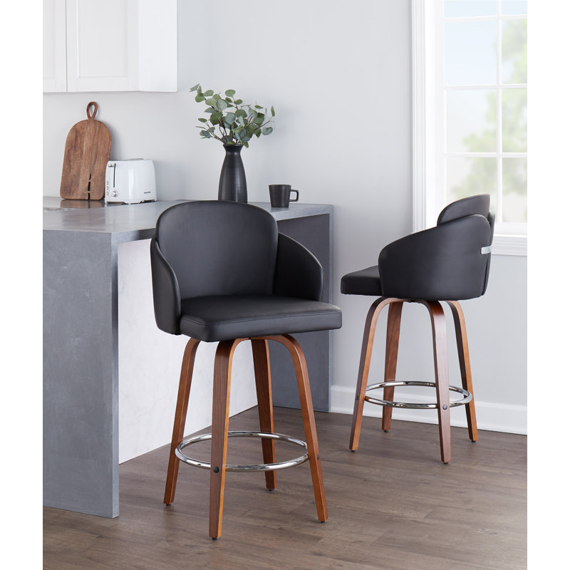 Tabouret tournant 25 "Violetta, Noyer, Velours noir