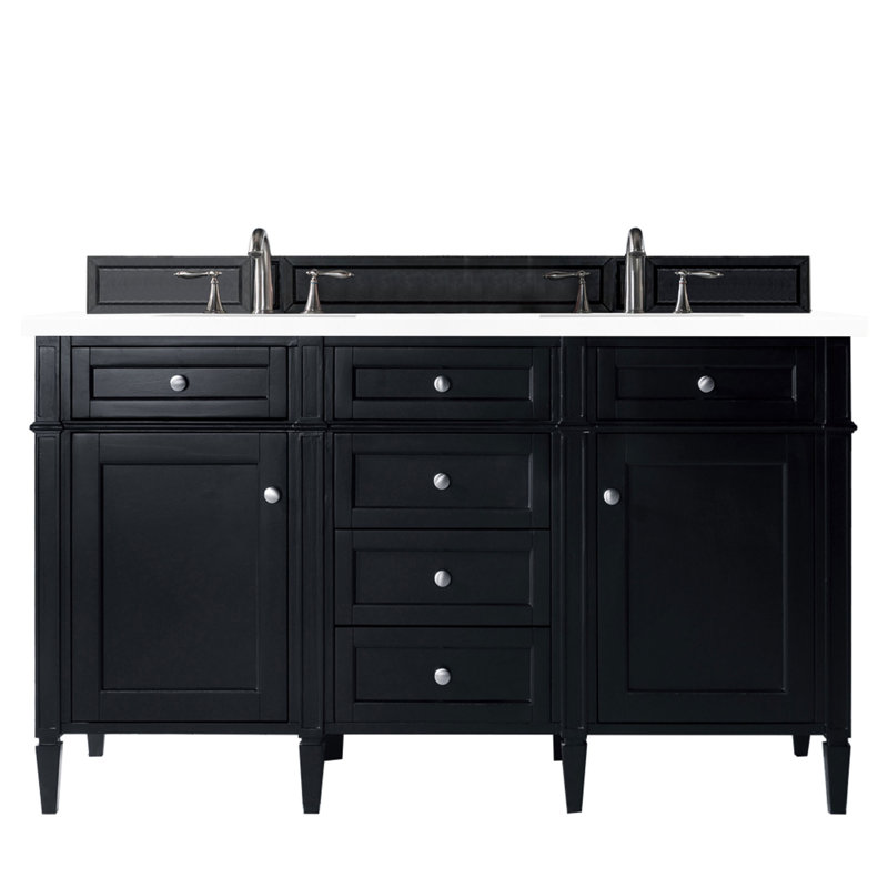Brittany 60'' W Double Vanity, White Zeus, Black Onyx, 8" Widespread